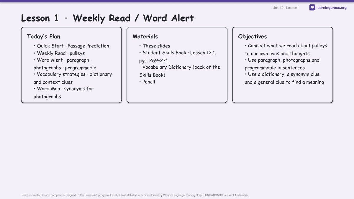 Preview page 1 of Fundations Level 5 Unit 12 Lesson Slides