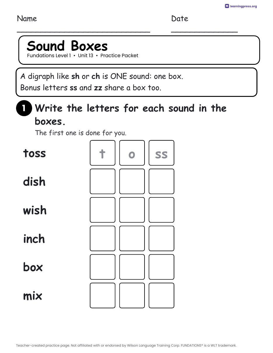 Preview page 1 of Fundations Level 1 Unit 13 Worksheets