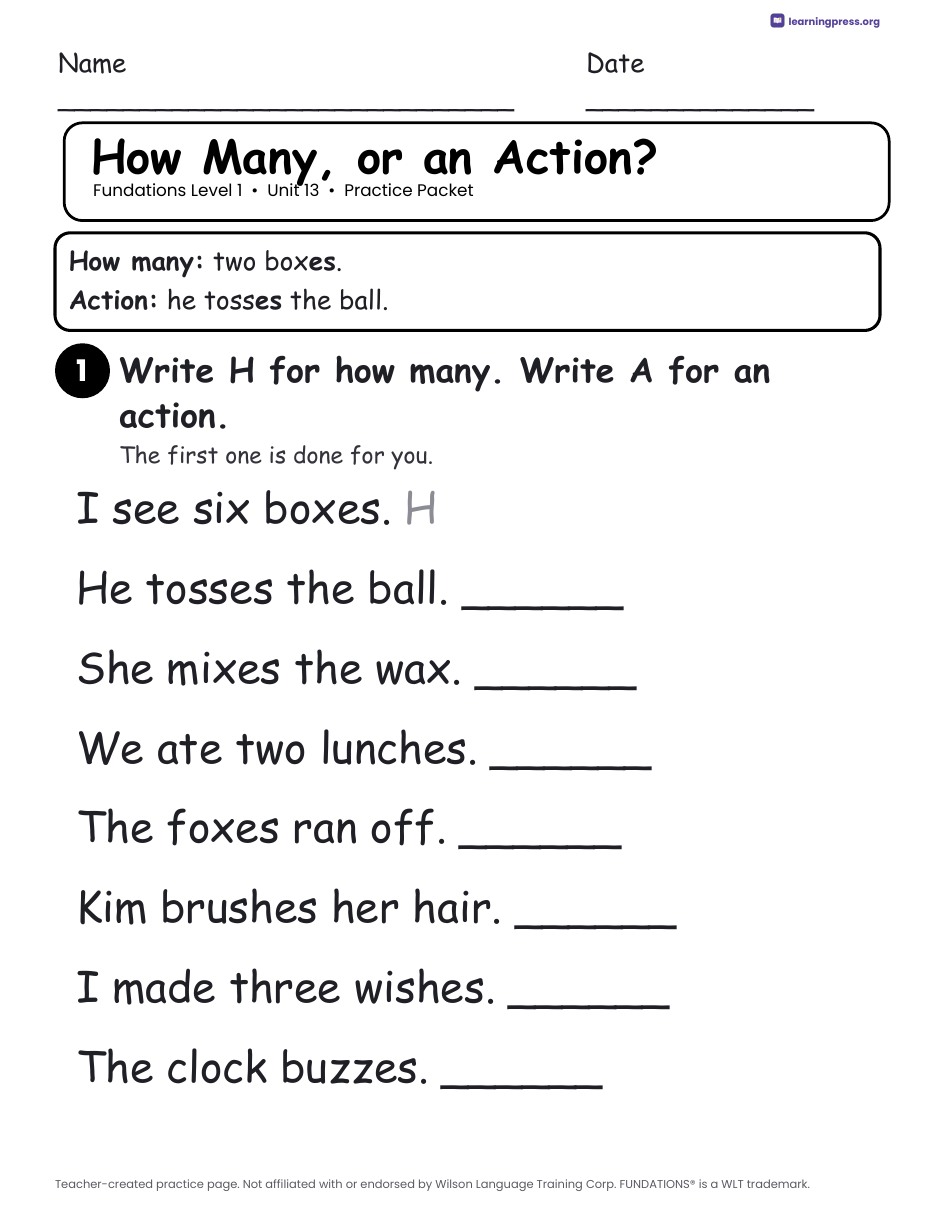 Preview page 2 of Fundations Level 1 Unit 13 Worksheets