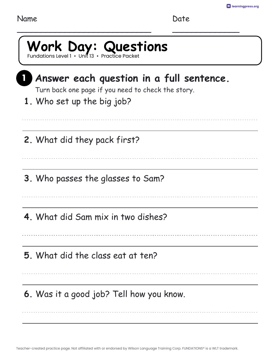 Preview page 3 of Fundations Level 1 Unit 13 Worksheets