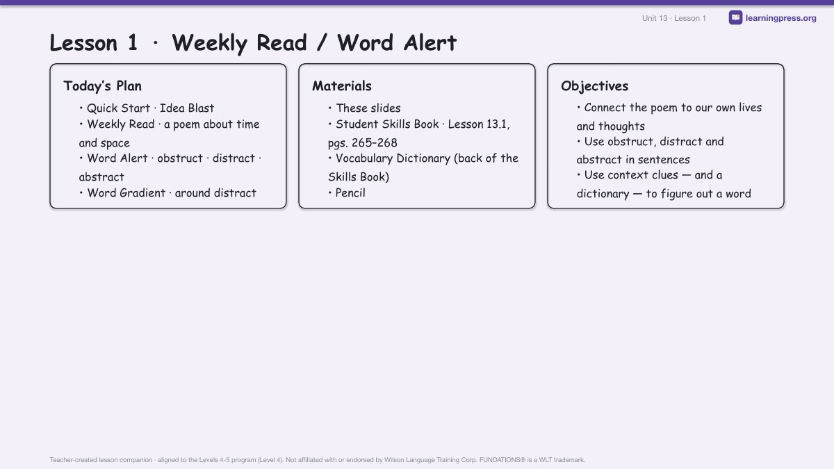 Preview page 1 of Fundations Level 4 Unit 13 Lesson Slides
