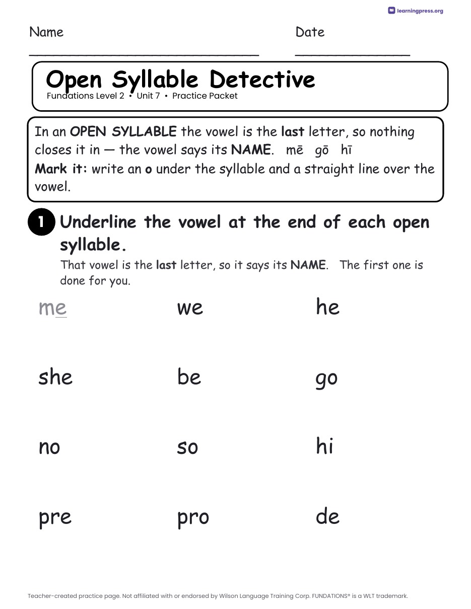 Preview page 1 of Fundations Level 2 Unit 7 Worksheets