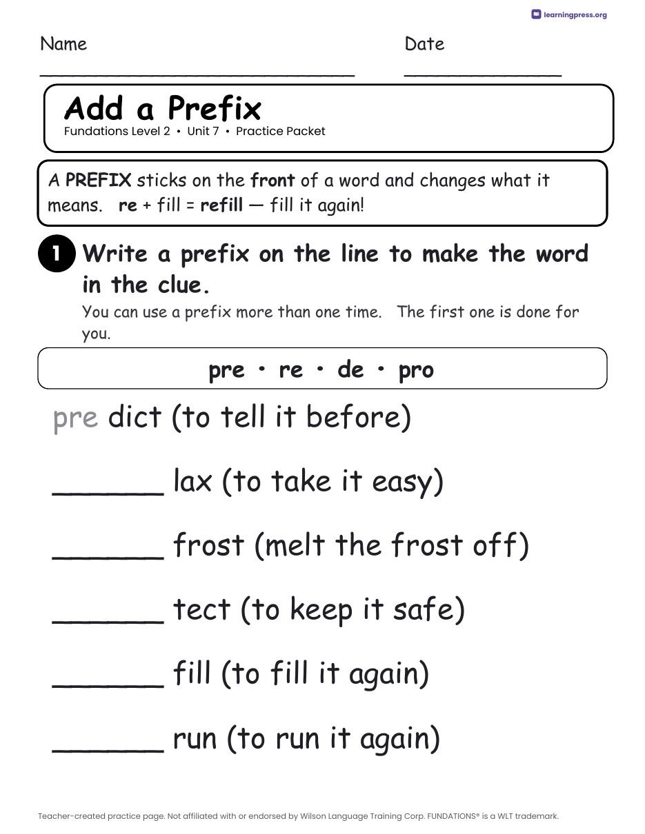 Preview page 2 of Fundations Level 2 Unit 7 Worksheets