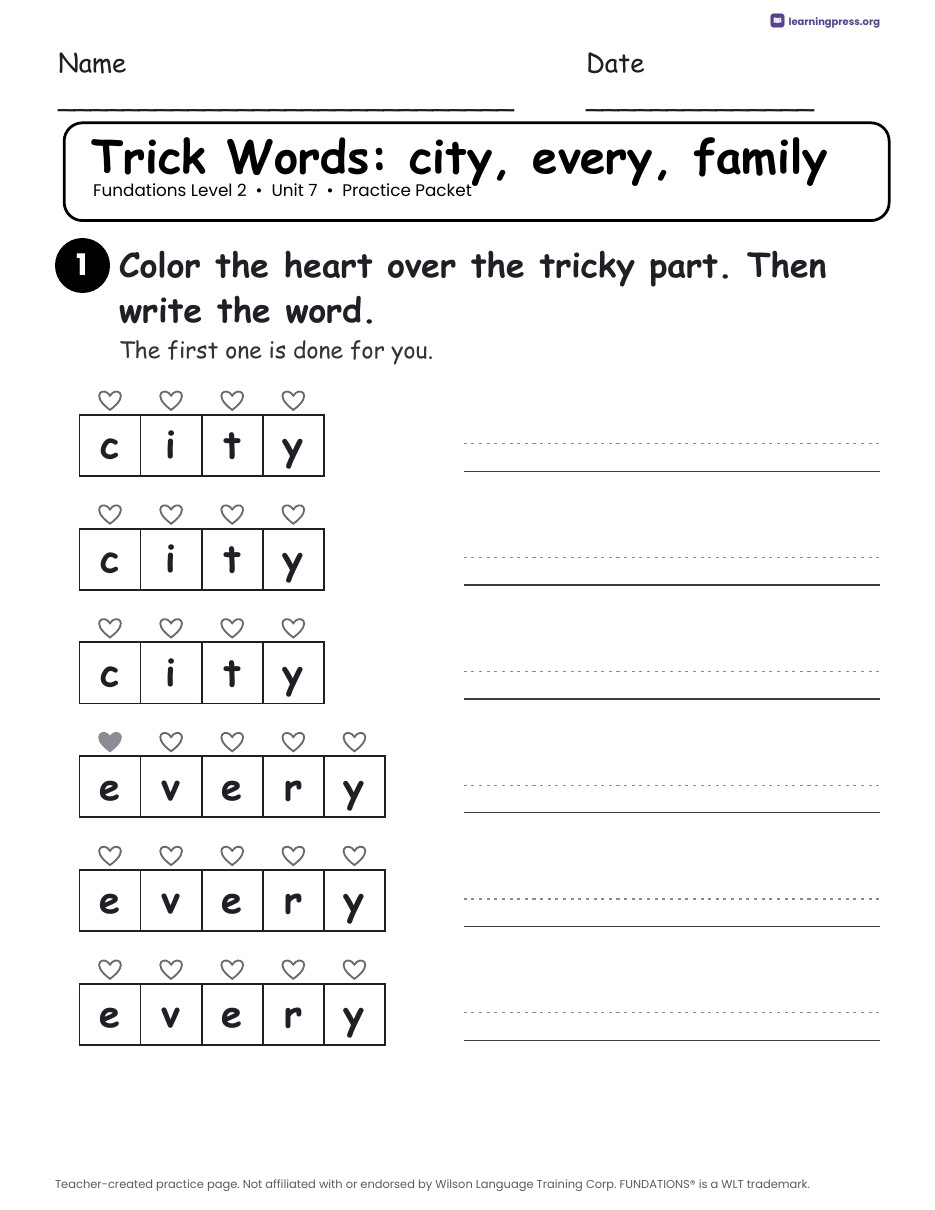 Preview page 3 of Fundations Level 2 Unit 7 Worksheets