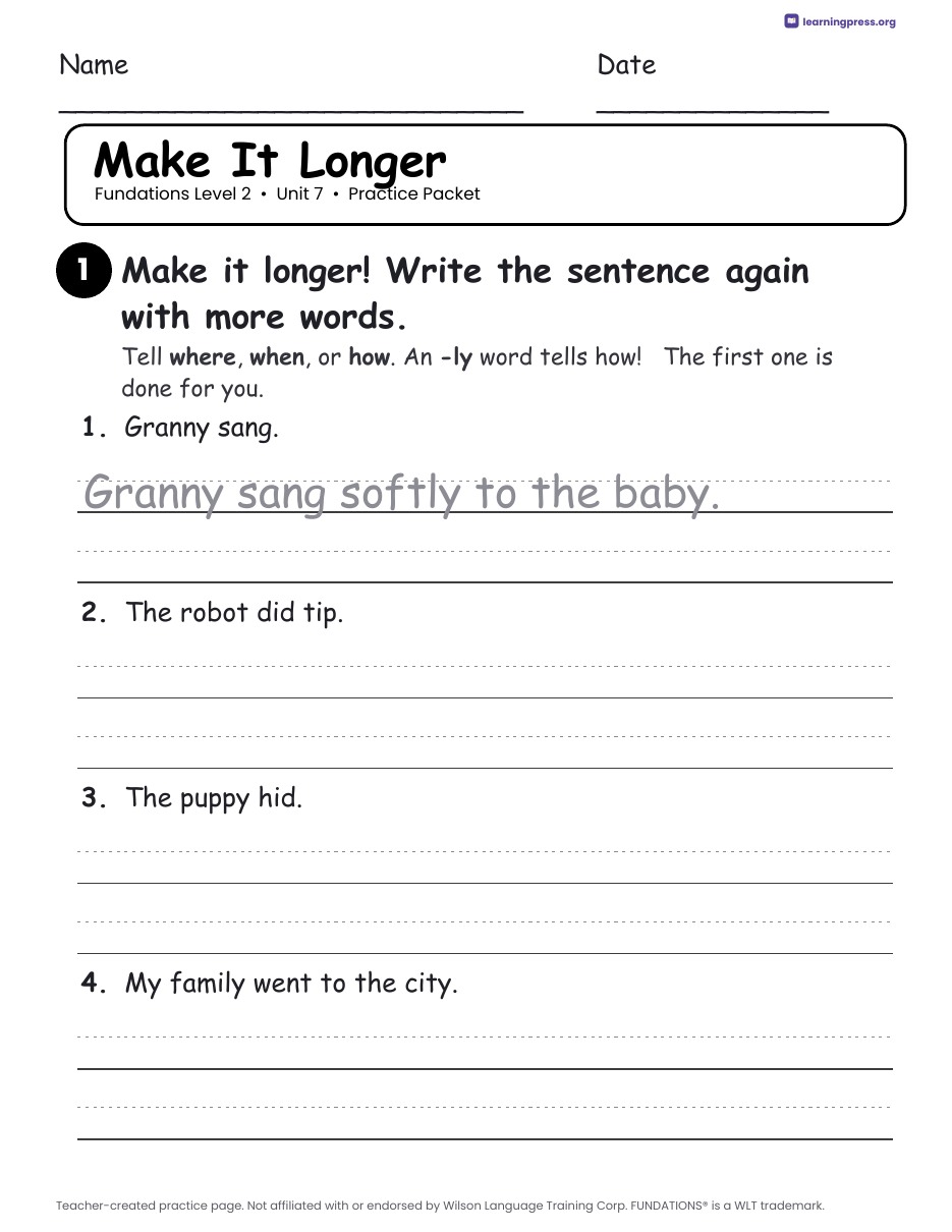 Preview page 4 of Fundations Level 2 Unit 7 Worksheets