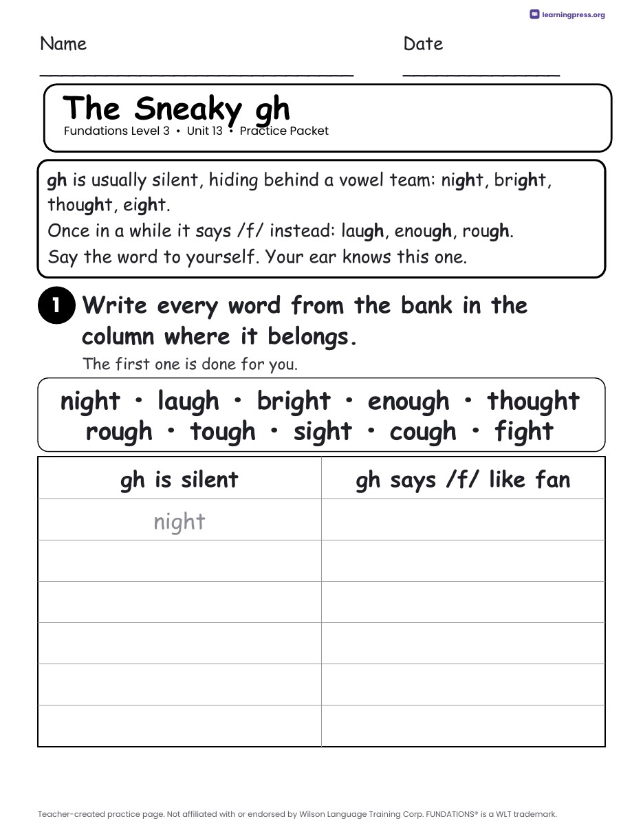 Preview page 2 of Fundations Level 3 Unit 13 Worksheets