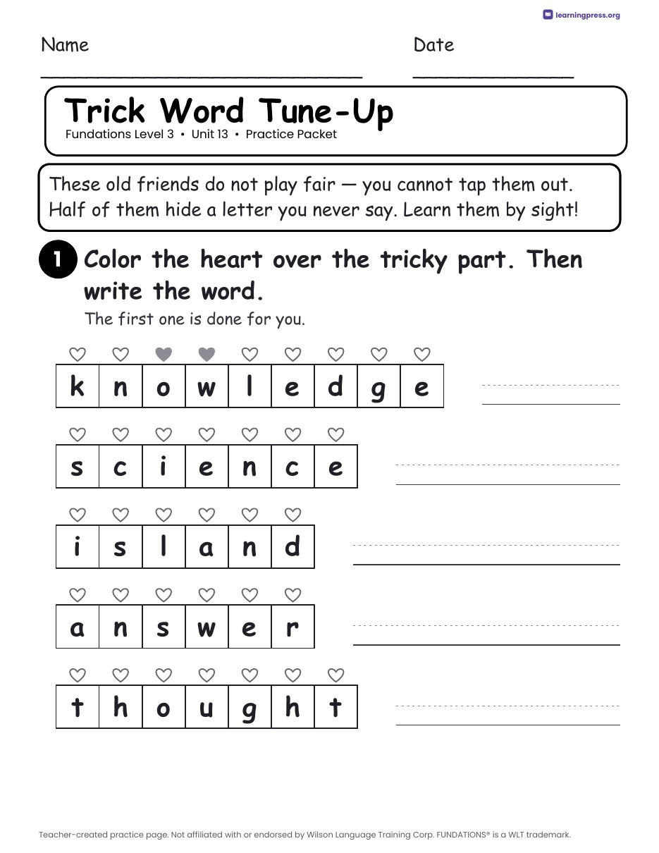 Preview page 3 of Fundations Level 3 Unit 13 Worksheets
