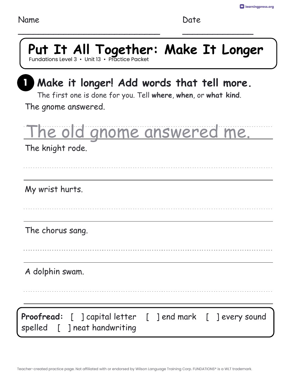 Preview page 4 of Fundations Level 3 Unit 13 Worksheets
