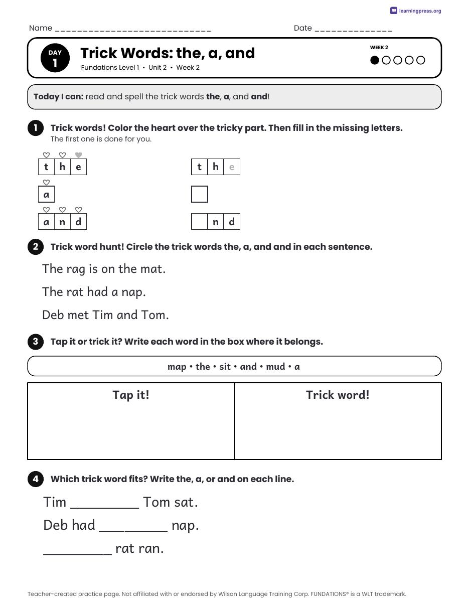 Preview page 3 of Fundations Level 1 Unit 2 Daily Lesson Work Pages