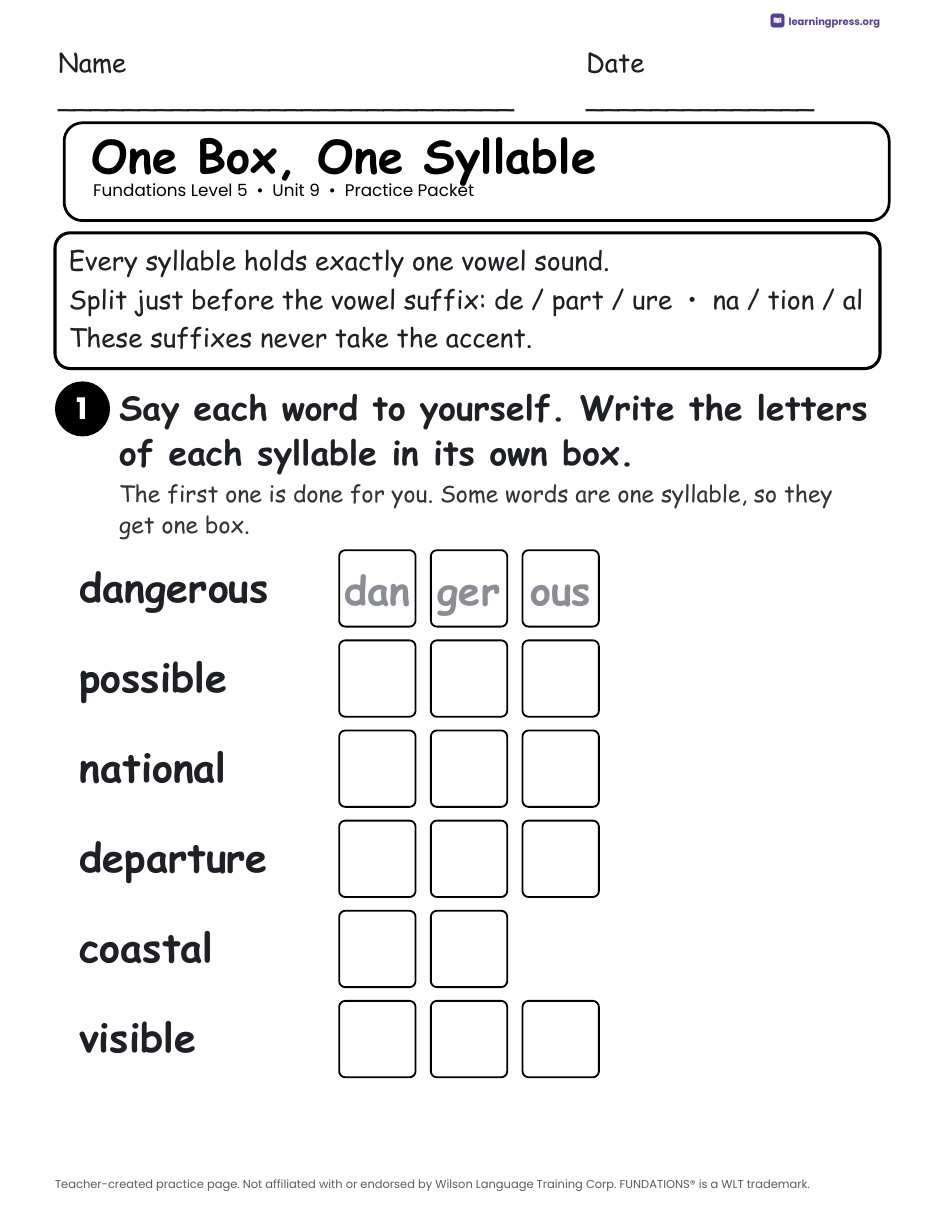 Preview page 2 of Fundations Level 5 Unit 9 Worksheets