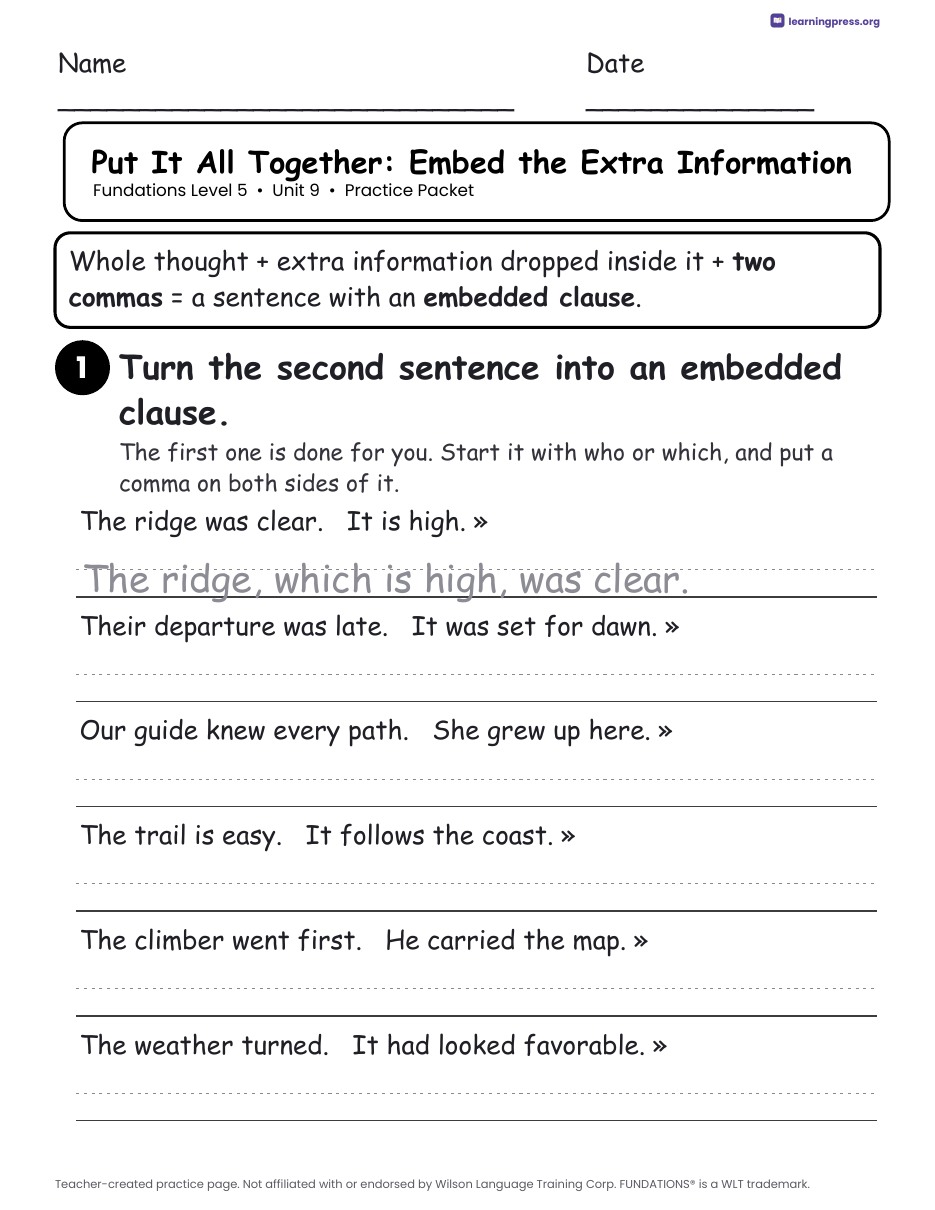 Preview page 3 of Fundations Level 5 Unit 9 Worksheets