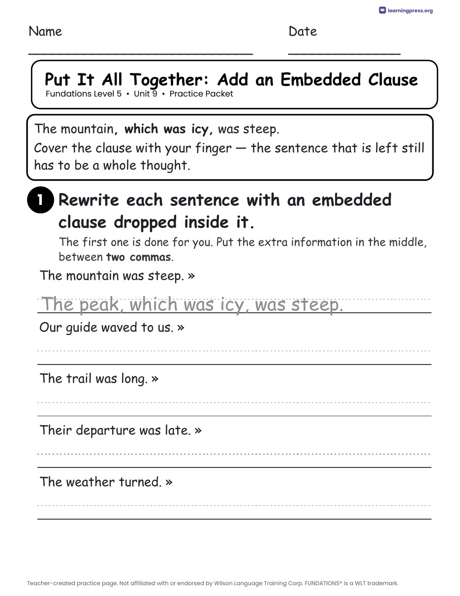Preview page 4 of Fundations Level 5 Unit 9 Worksheets