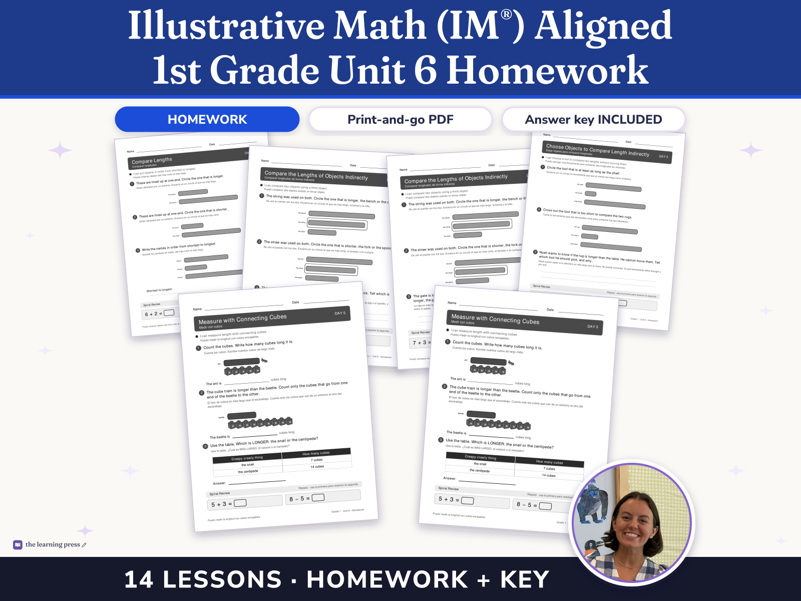 Preview page 1 of Illustrative Math (IM®) Aligned 1st Grade Unit 6 Homework: Length Measurements Within 120 Units