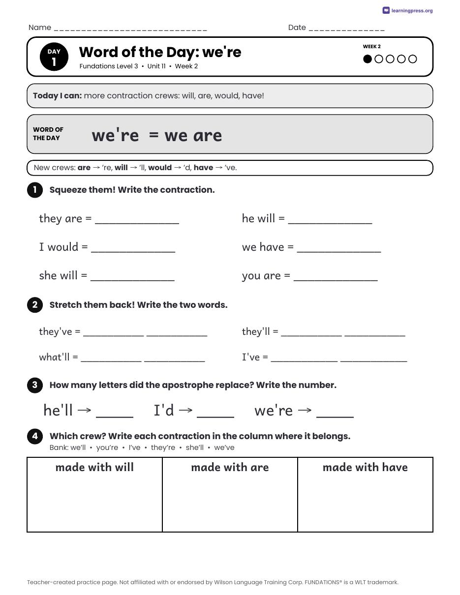 Preview page 3 of Fundations Level 3 Unit 11 Daily Lesson Work Pages