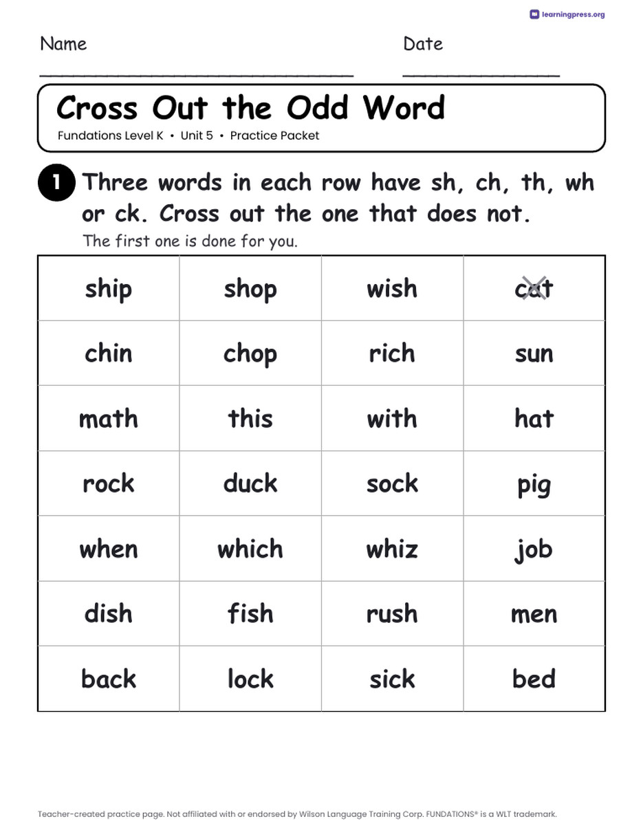 Preview page 3 of Fundations Level K Unit 5 Worksheets