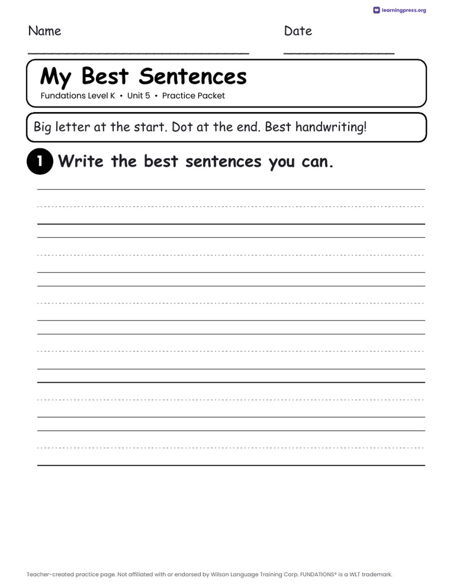 Preview page 4 of Fundations Level K Unit 5 Worksheets
