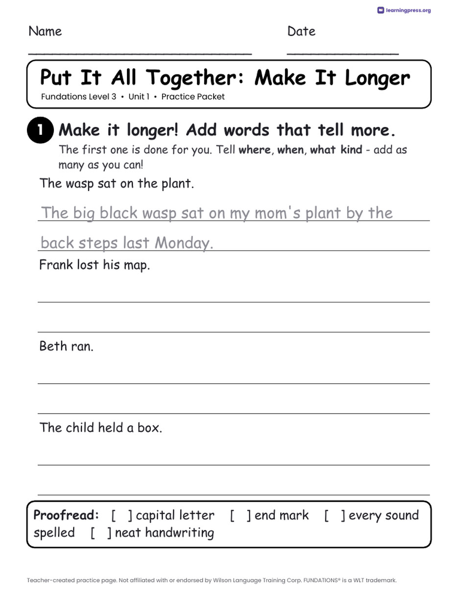 Preview page 4 of Fundations Level 3 Unit 1 Worksheets