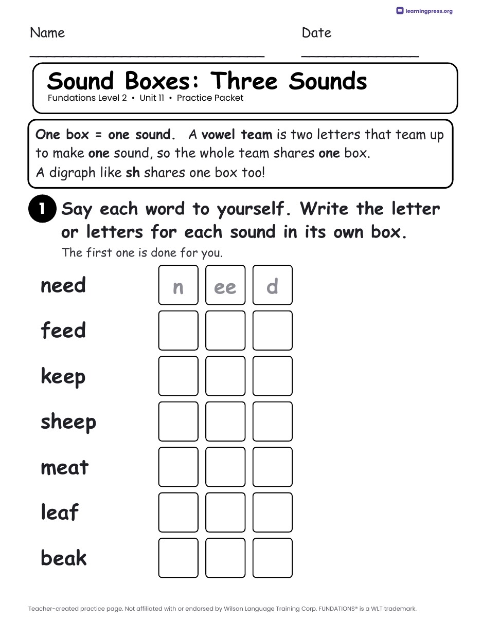 Preview page 1 of Fundations Level 2 Unit 11 Worksheets