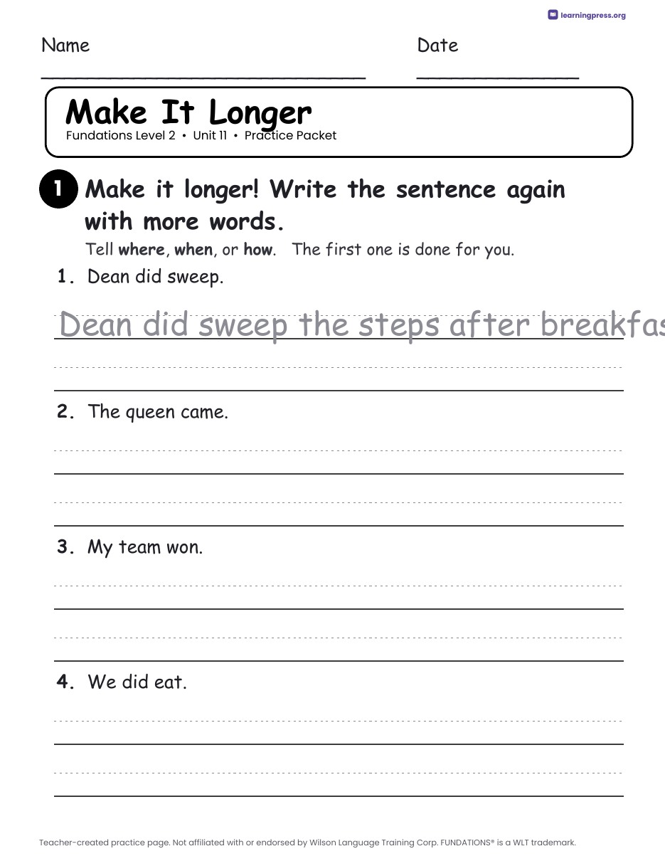 Preview page 4 of Fundations Level 2 Unit 11 Worksheets