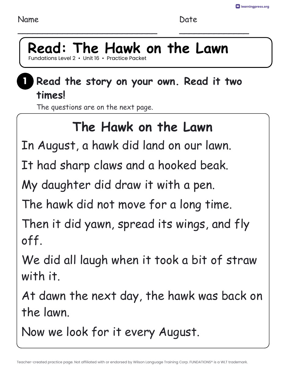 Preview page 3 of Fundations Level 2 Unit 16 Worksheets