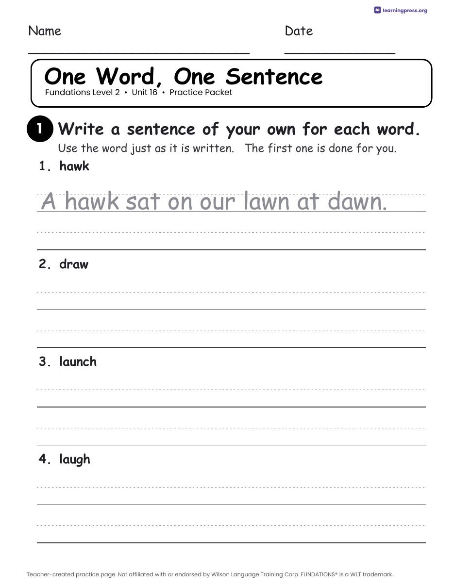Preview page 4 of Fundations Level 2 Unit 16 Worksheets