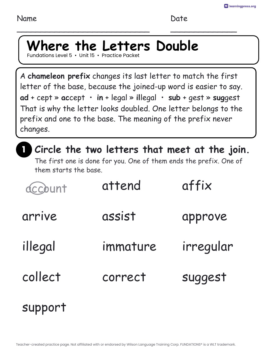Preview page 1 of Fundations Level 5 Unit 15 Worksheets