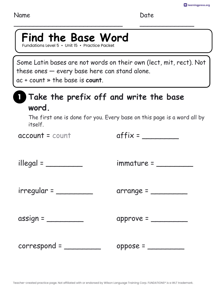 Preview page 2 of Fundations Level 5 Unit 15 Worksheets