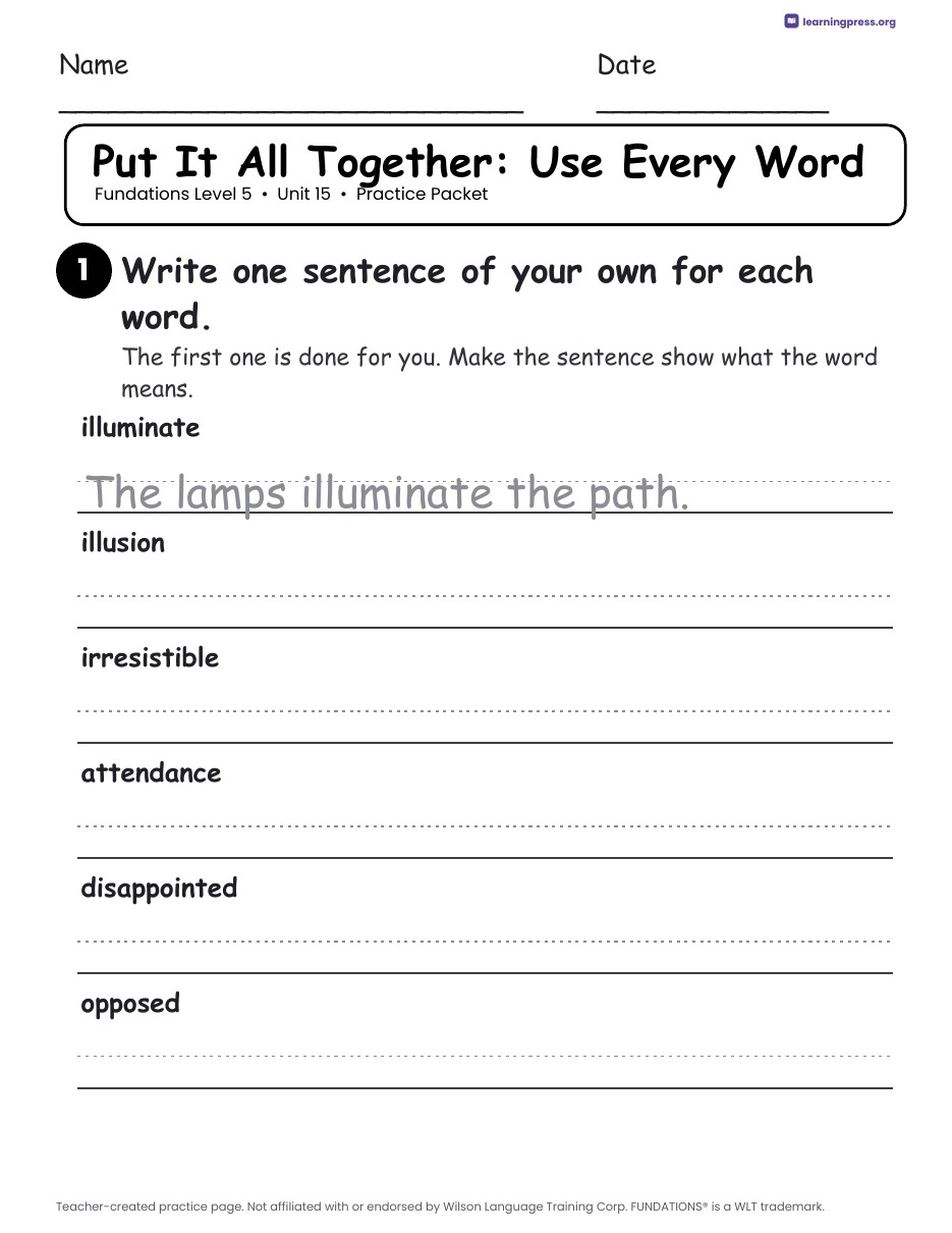 Preview page 4 of Fundations Level 5 Unit 15 Worksheets