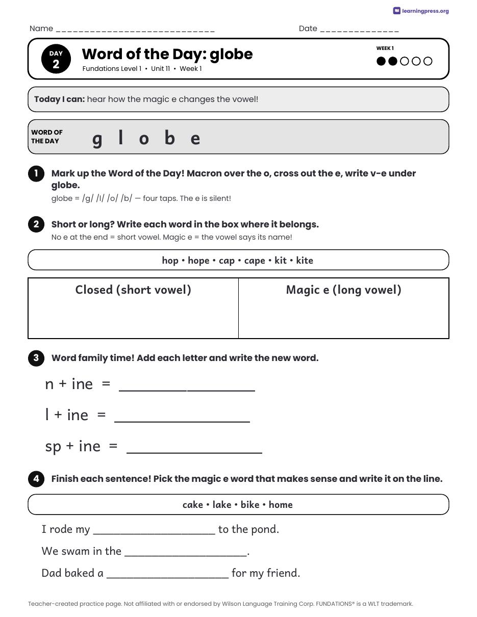 Preview page 3 of Fundations LEVEL 1 — Full-Year Daily Lesson Work Page Bundle (All Units 1–14)