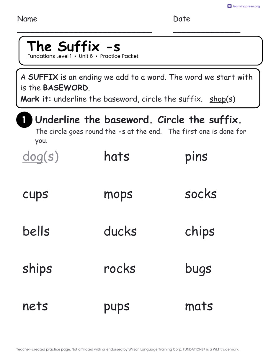 Preview page 1 of Fundations Level 1 Unit 6 Worksheets