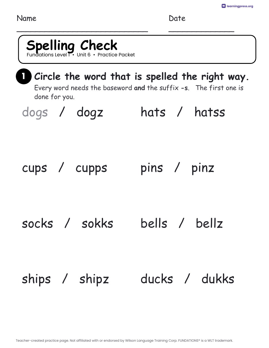 Preview page 3 of Fundations Level 1 Unit 6 Worksheets