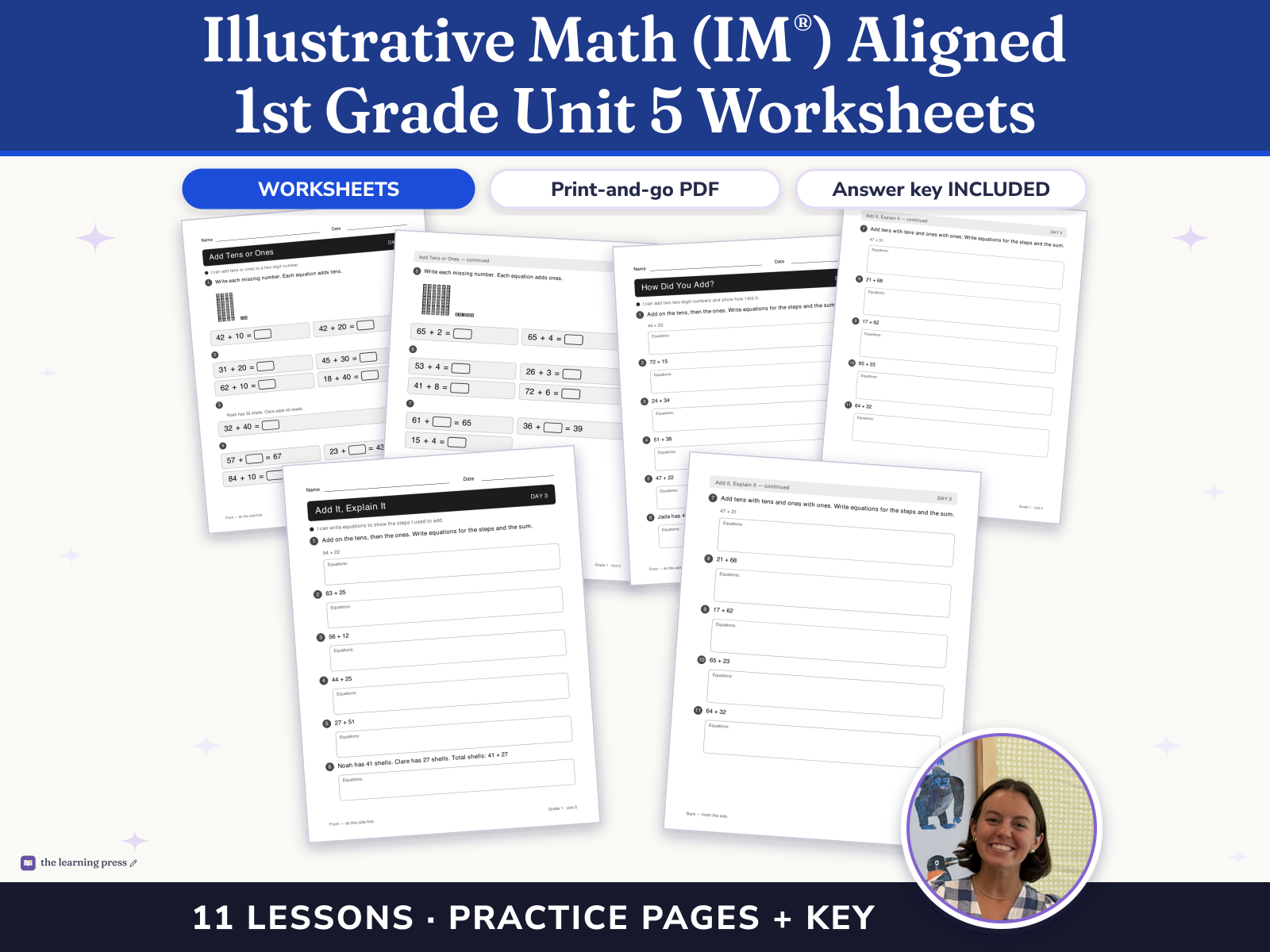 Preview page 1 of Illustrative Math (IM®) Aligned 1st Grade Unit 5 Worksheets: Adding Within 100