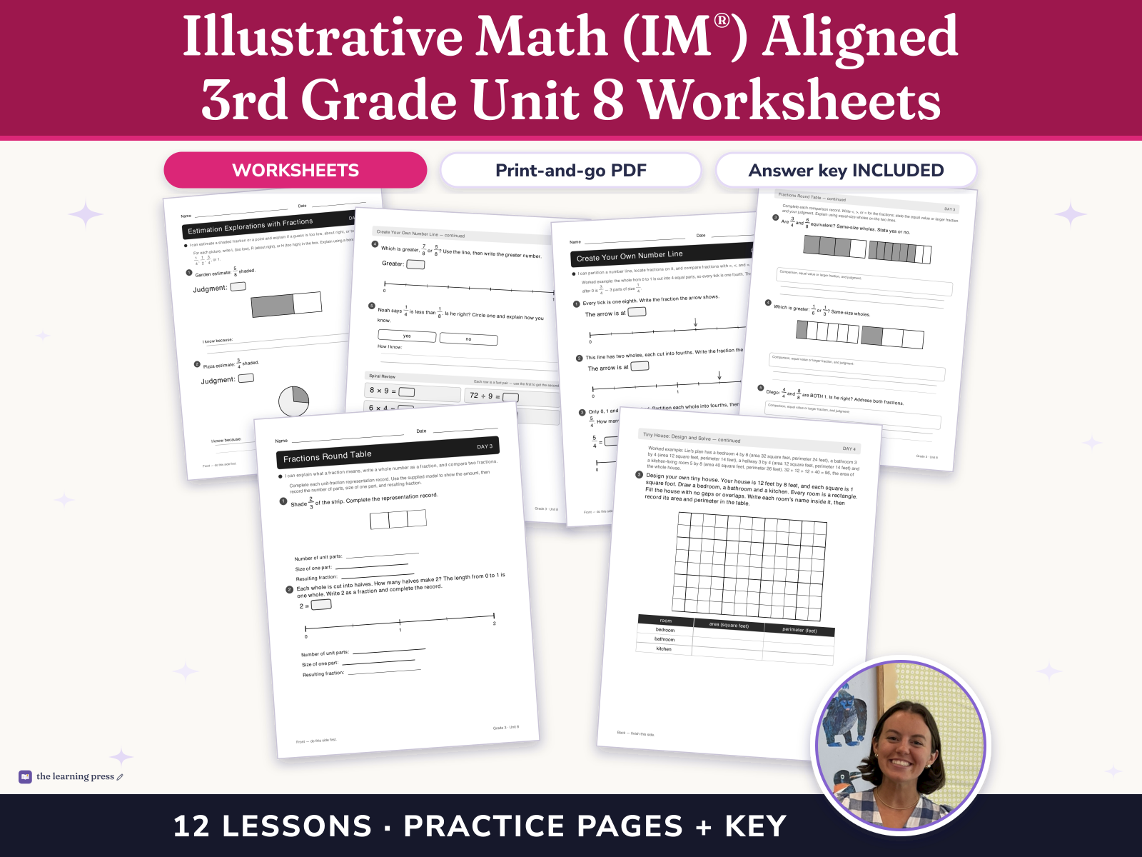 Preview page 1 of Illustrative Math (IM®) Aligned 3rd Grade Unit 8 Worksheets: Putting It All Together