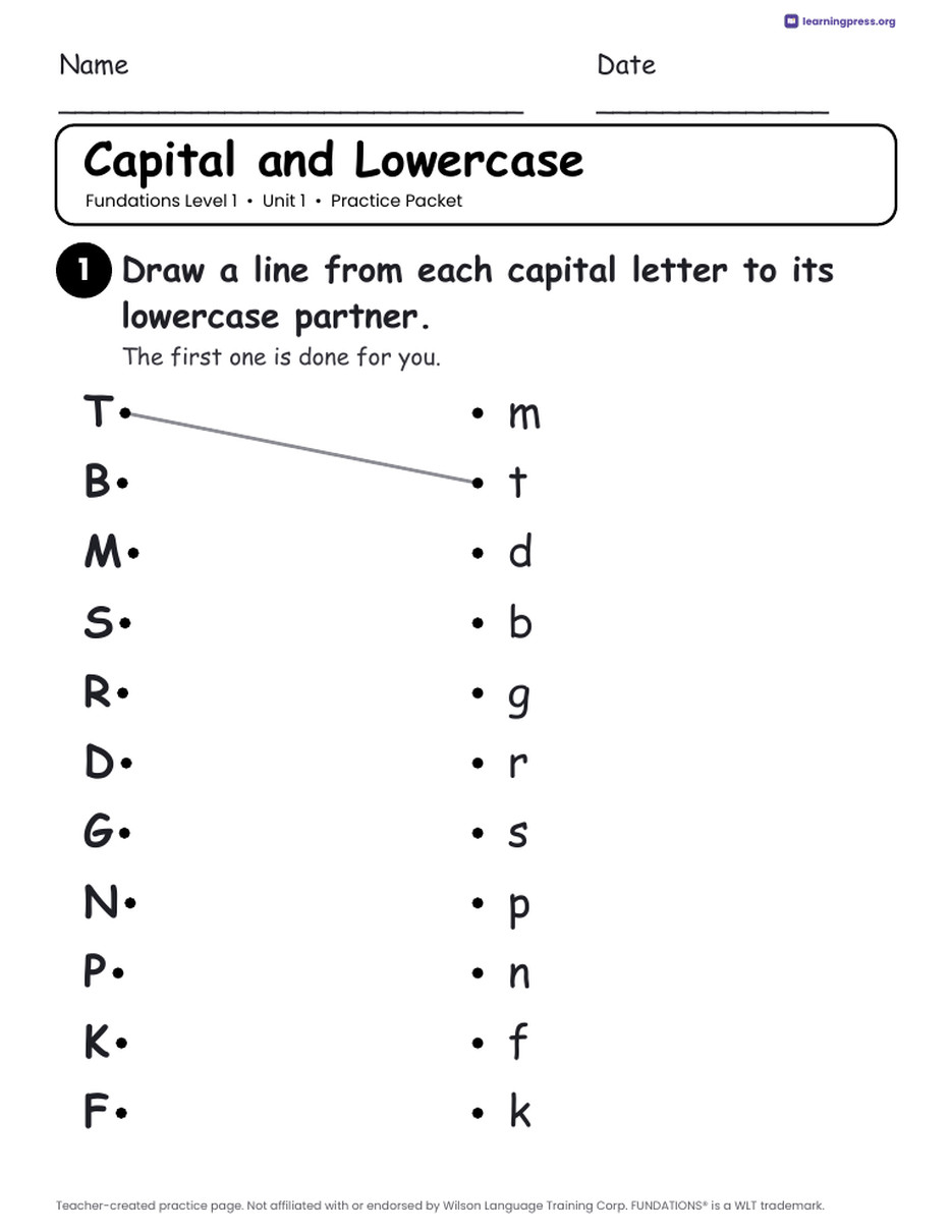 Preview page 1 of Fundations Level 1 — Full-Year Worksheets Bundle (All Units 1–14)