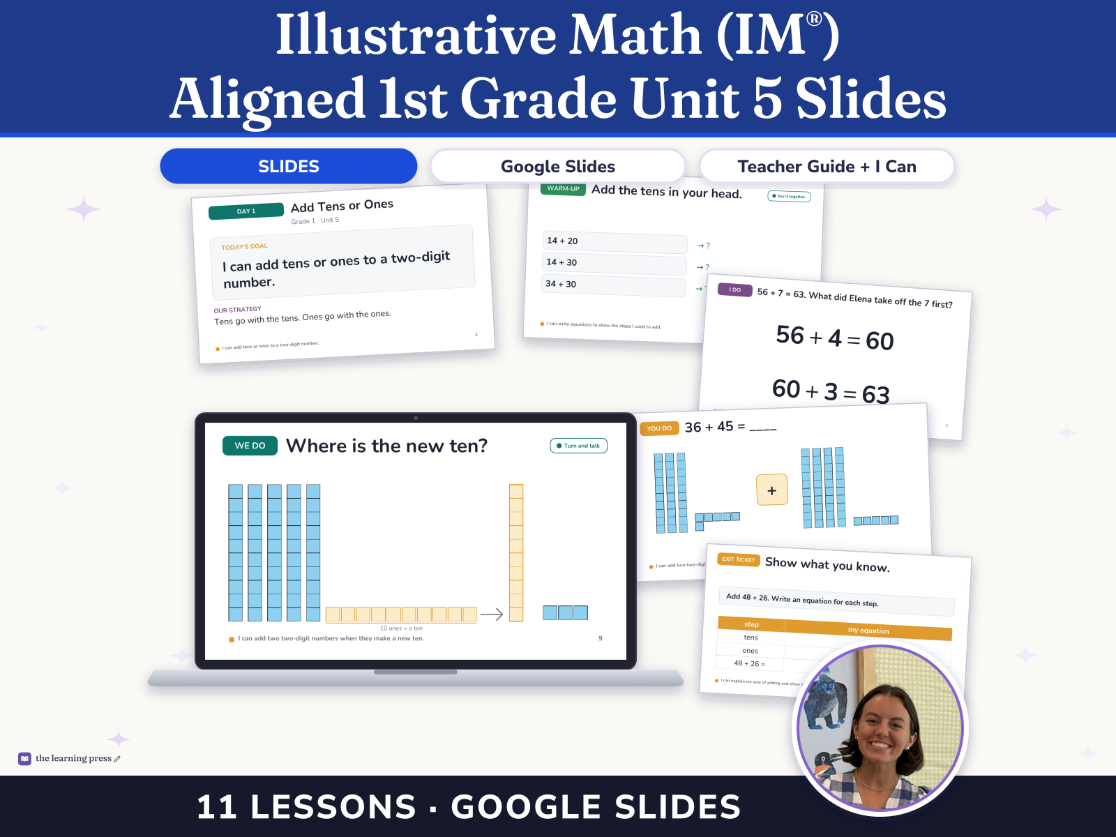 Preview page 1 of Illustrative Math (IM®) Aligned 1st Grade Unit 5 Slides: Adding Within 100