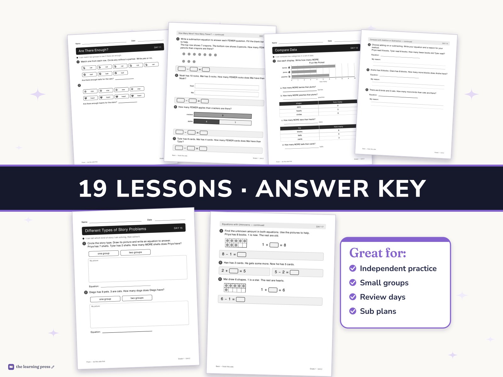 Preview page 3 of Illustrative Math (IM®) Aligned 1st Grade Unit 2 Worksheets: Addition and Subtraction Story Problems