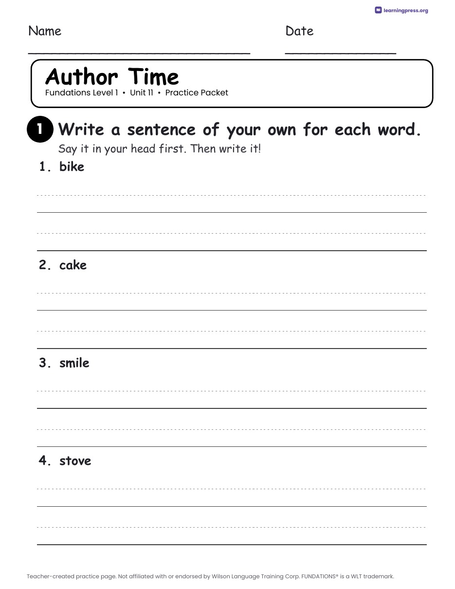 Preview page 4 of Fundations Level 1 Unit 11 Worksheets