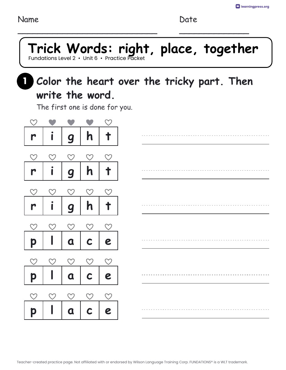 Preview page 2 of Fundations Level 2 — Full-Year Worksheets Bundle (All Units 1–17)