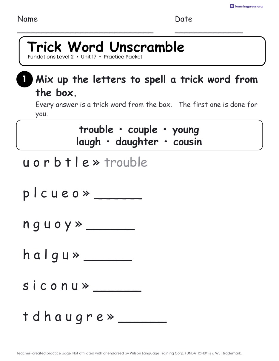 Preview page 4 of Fundations Level 2 — Full-Year Worksheets Bundle (All Units 1–17)