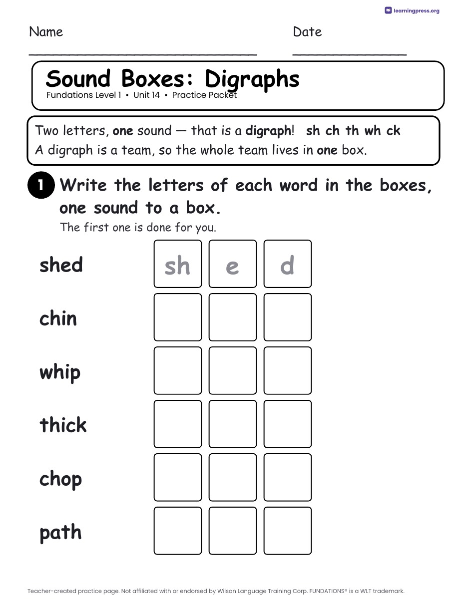 Preview page 1 of Fundations Level 1 Unit 14 Worksheets