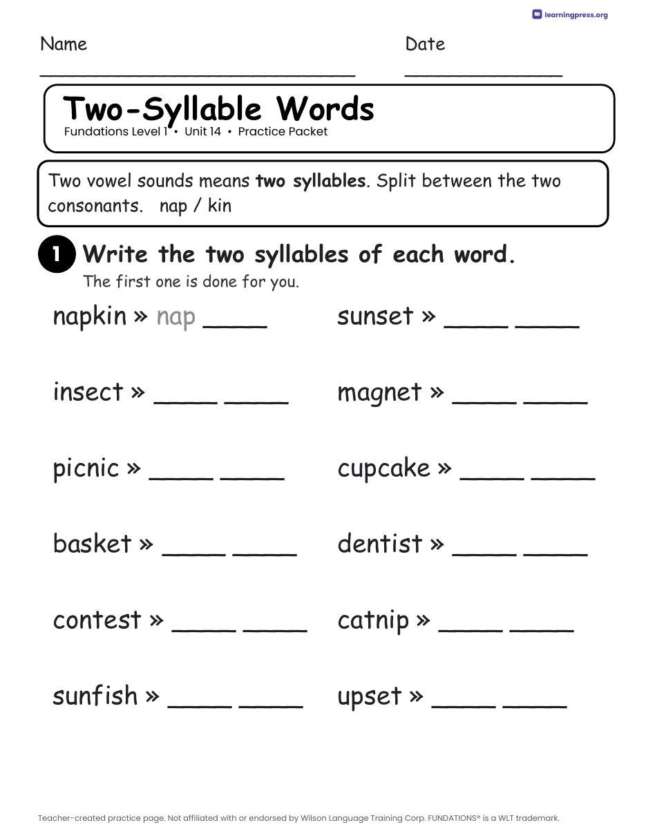 Preview page 3 of Fundations Level 1 Unit 14 Worksheets