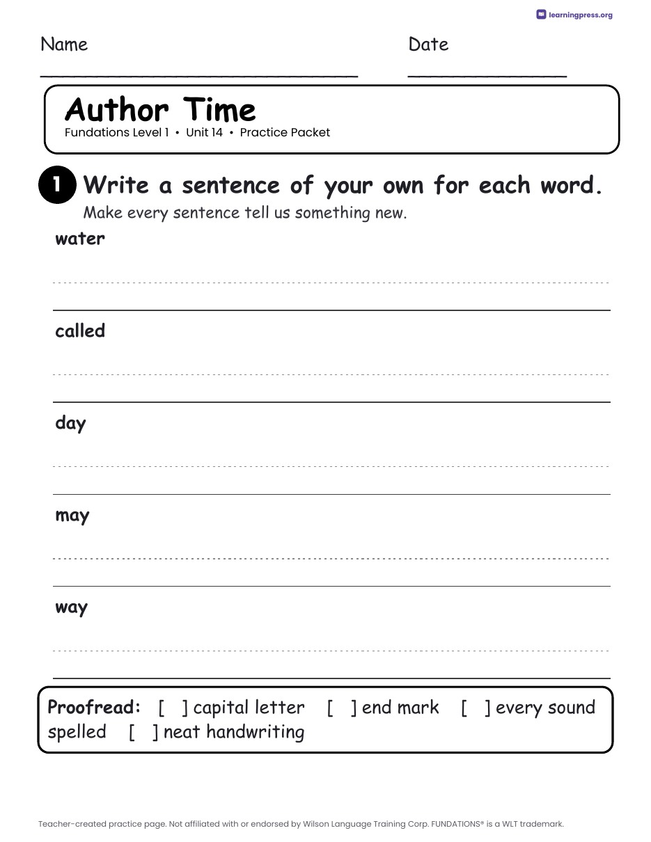 Preview page 4 of Fundations Level 1 Unit 14 Worksheets