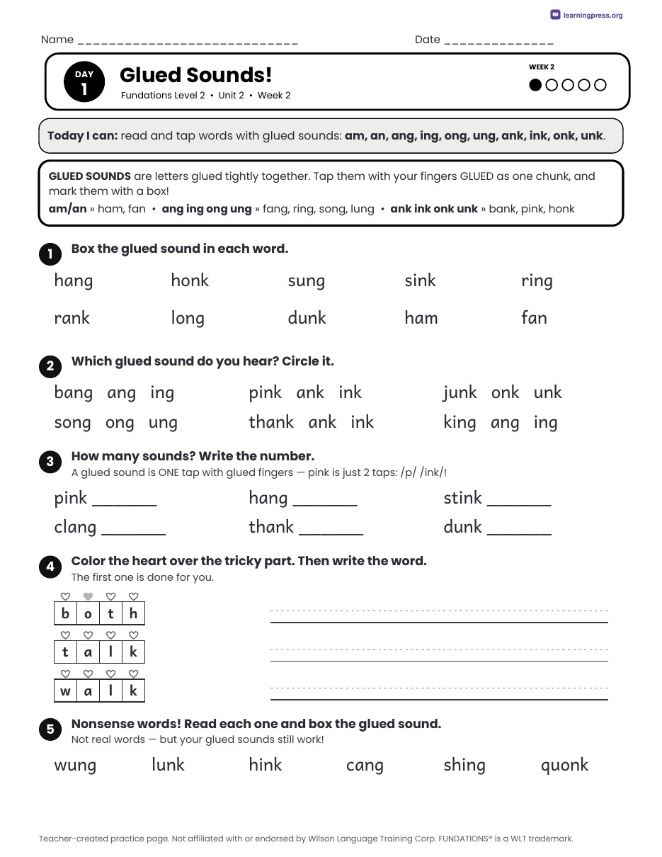 Preview page 3 of Fundations Level 2 Unit 2 Daily Lesson Work Pages