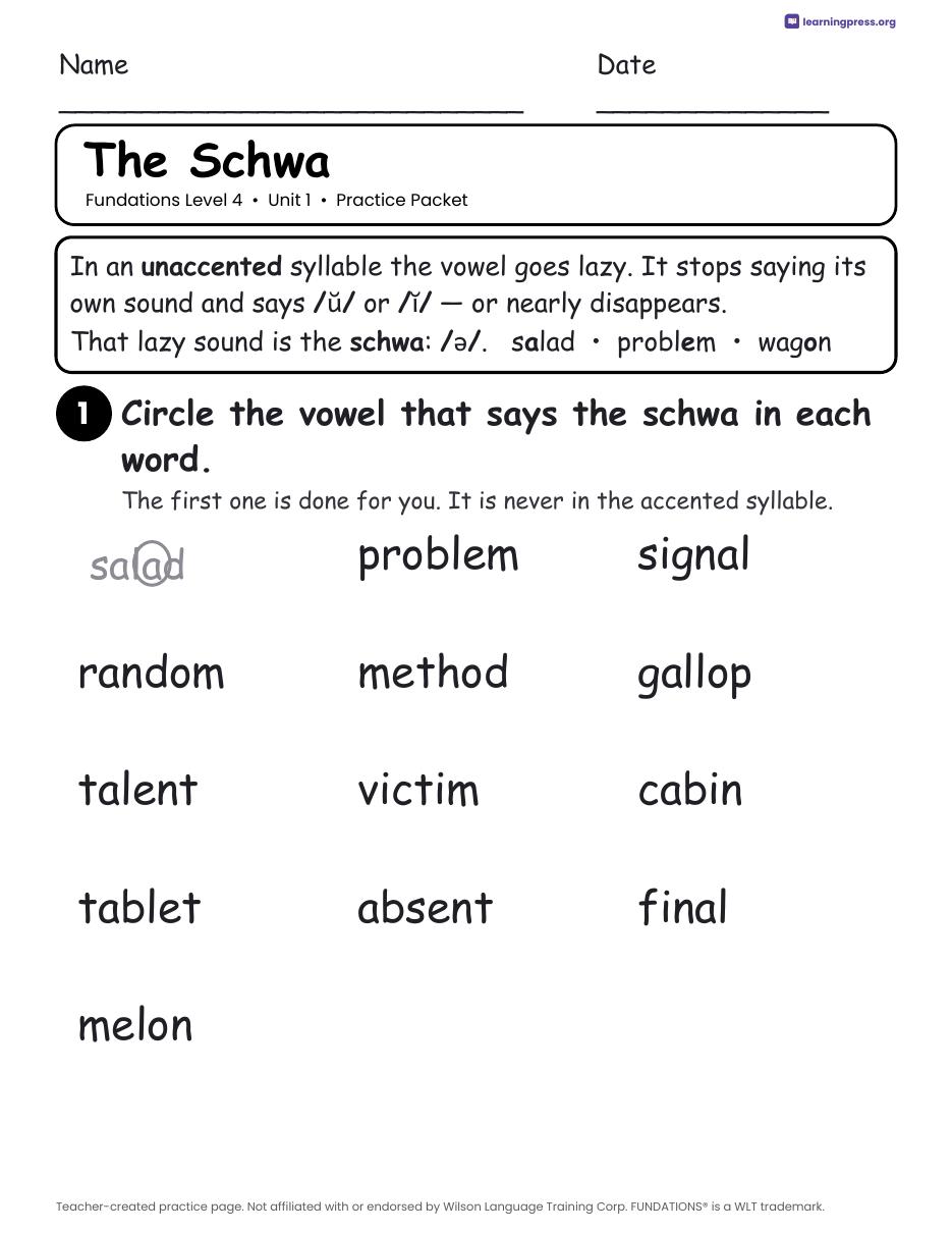 Preview page 2 of Fundations Level 4 Unit 1 Worksheets