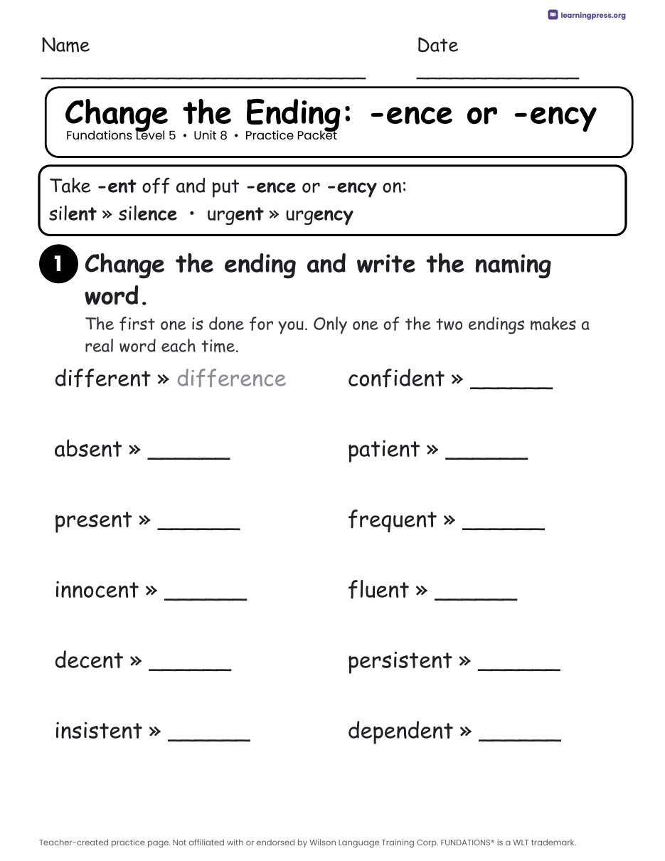 Preview page 2 of Fundations Level 5 Unit 8 Worksheets