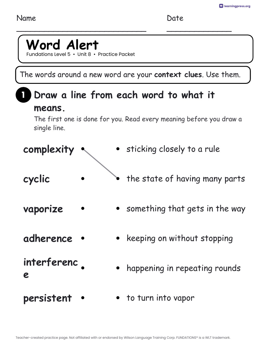 Preview page 3 of Fundations Level 5 Unit 8 Worksheets