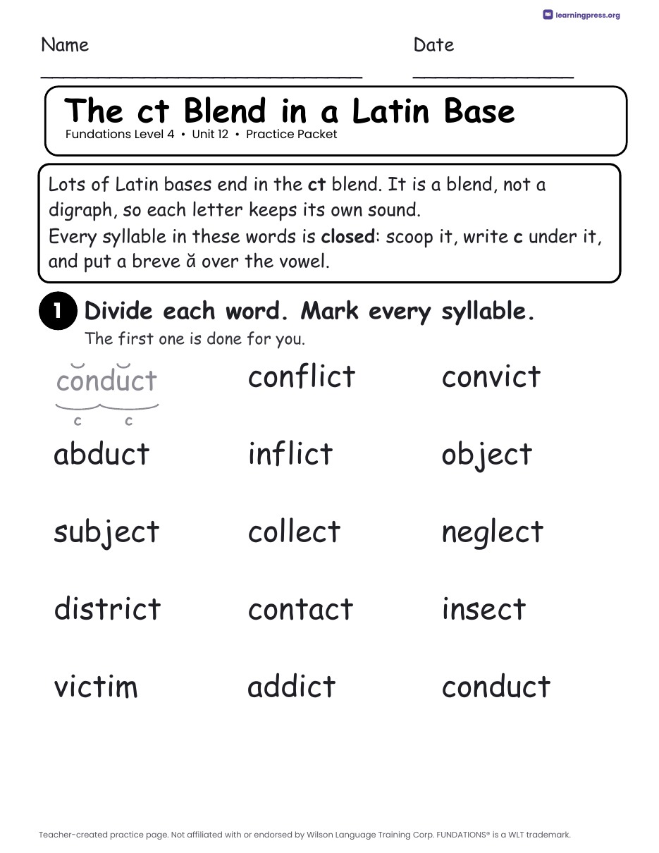 Preview page 1 of Fundations Level 4 Unit 12 Worksheets