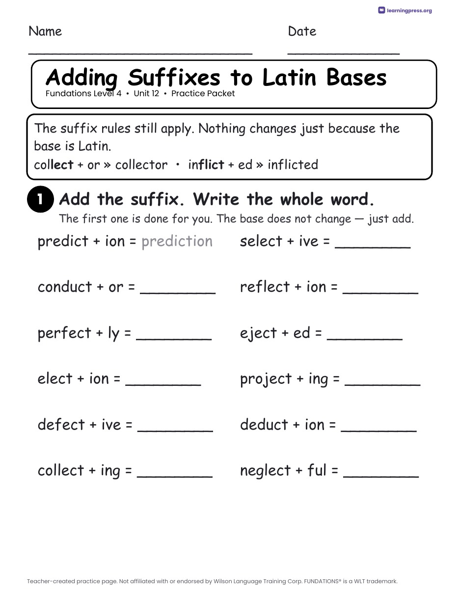 Preview page 2 of Fundations Level 4 Unit 12 Worksheets