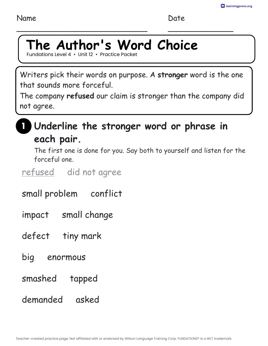 Preview page 3 of Fundations Level 4 Unit 12 Worksheets