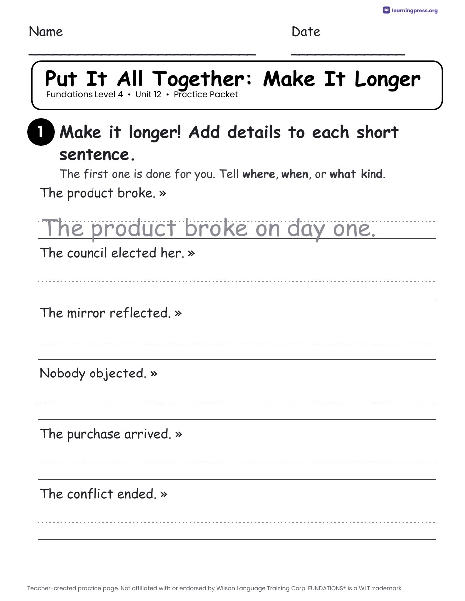 Preview page 4 of Fundations Level 4 Unit 12 Worksheets